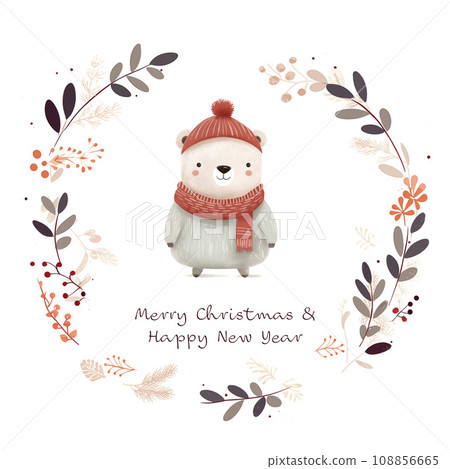 聖誕節新年賀卡水彩插畫熊 聖誕節新年賀卡水彩插畫熊 108856665