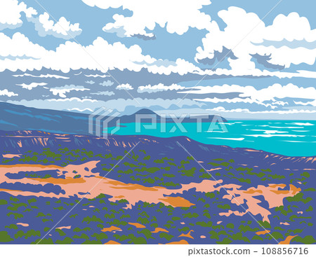 Diamond Head Crater in Honolulu Hawaii WPA Poster Art Diamond Head Crater in Honolulu Hawaii WPA Poster Art 108856716