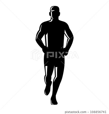 Male Marathon Runner Running Front View Retro Male Marathon Runner Running Front View Retro 108856741