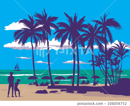 Waikiki Beach in Honolulu Hawaii WPA Poster Art Waikiki Beach in Honolulu Hawaii WPA Poster Art 108856752