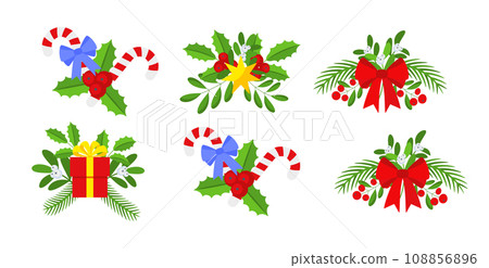 Christmas wreath design element set. Spruce evergreen branch Christmas wreath design element set. Spruce evergreen branch 108856896