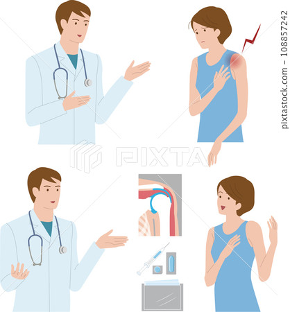 因肩周炎、肩周炎、肩周炎而患有肩部疼痛的女性。由醫生診斷和治療 108857242