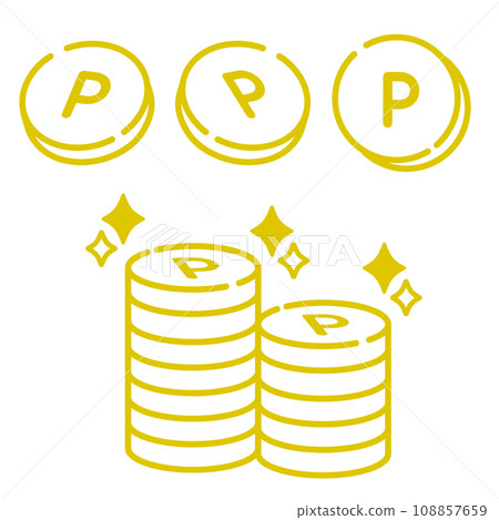 簡單的線條畫一堆點硬幣圖標 108857659