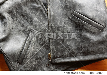 A leather jacket with mold growing on it 108858079
