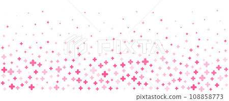 Medical cross and plus background. Abstract seamless pink background for hospital and pharmacy. Geometrical shapes ornament on border. Vector backdrop Medical cross and plus background. Abstract seamless pink background for hospital and pharmacy. Geometrical shapes ornament on border. Vector backdrop 108858773
