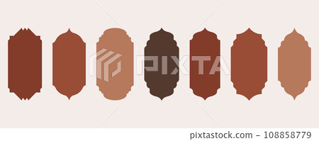 Ramadan shapes of windows and doors design. Islamic arches with Turkish ornament. Muslim oriental templates for banner and decor. Vector symbols Ramadan shapes of windows and doors design. Islamic arches with Turkish ornament. Muslim oriental templates for banner and decor. Vector symbols 108858779