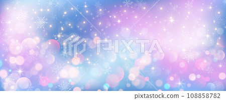 Christmas snowy background with flakes and bokeh. Frozen light blue vector landscape. Cold icy theme. Magic abstract season pattern with bokeh and gradient backdrop. Christmas snowy background with flakes and bokeh. Frozen light blue vector landscape. Cold icy theme. Magic abstract season pattern with bokeh and gradient backdrop. 108858782