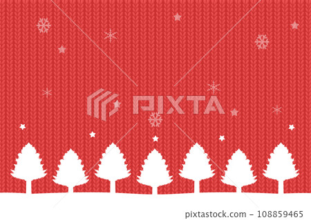 Snowy landscape and trees, knitted background illustration 108859465