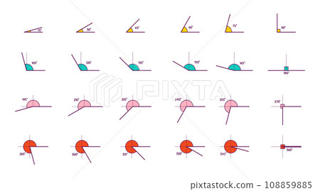 different angle degrees icon vector illustration. obtuse acute mathematical 30, 45, 60, 90, 120, 180 degree triangle. measure and geometric math symbol collection set. Educational school learning different angle degrees icon vector illustration. obtuse acute mathematical 30, 45, 60, 90, 120, 180 degree triangle. measure and geometric math symbol collection set. Educational school learning 108859885