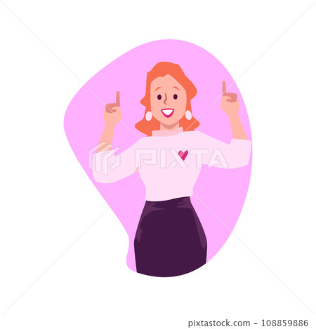 Woman pointing up with both hands. Woman pointing up with both hands. 108859886