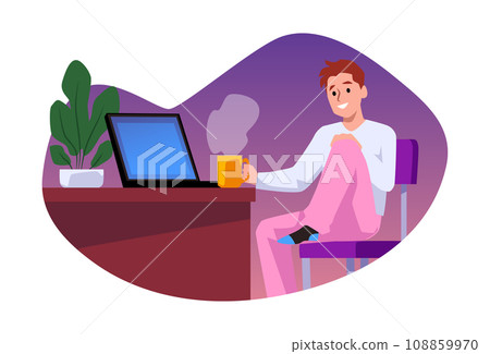 Male freelancer working on laptop at home, cartoon vector illustration Male freelancer working on laptop at home, cartoon vector illustration 108859970