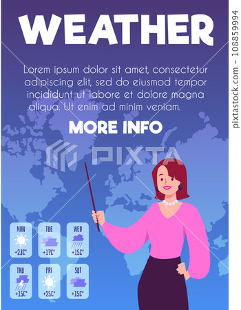 Weather forecast poster with woman, vector illustration. 108859994