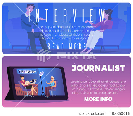 Set of website banner templates about journalist interview flat style 108860016