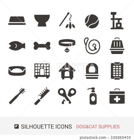 Product icons Dog supplies Cat supplies Silhouette icons 108860450