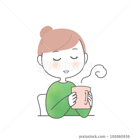 一個女人喝著熱飲休息一下 108860936