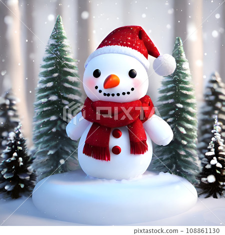cute little snowman on snow - Generative Ai 108861130