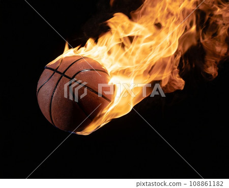 Basketball engulfed in flames “AI generated image” 108861182