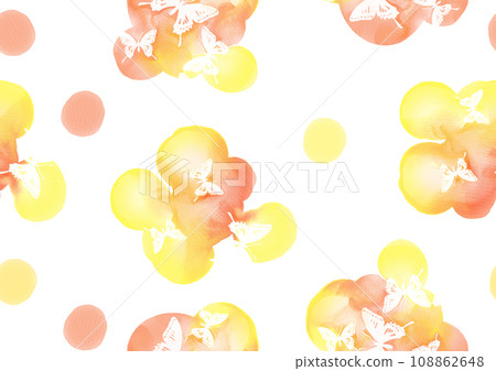 蝴蝶剪影的水彩圓形摘要(無縫) 蝴蝶剪影的水彩圓形摘要(無縫) 108862648