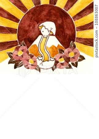 2025/令和7蛇年新年賀卡材料手繪水彩插圖 108863007