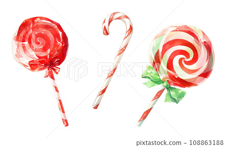 Watercolor Christmas sticks candy on transparent background 108863188