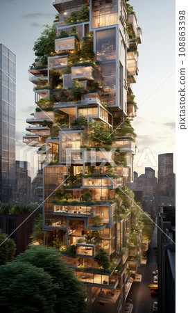Vertical Architecture Futuristic City with Green Spaces Concept Illustration Vertical Architecture Futuristic City with Green Spaces Concept Illustration 108863398