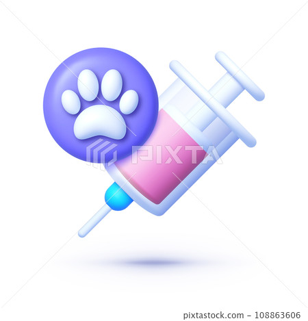 Pet vaccination 3d in cartoon style on white background. Vector illustration Pet vaccination 3d in cartoon style on white background. Vector illustration 108863606