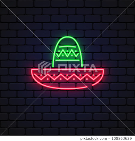 Colorful mexico hat neon on light background. Vector illustration 108863629