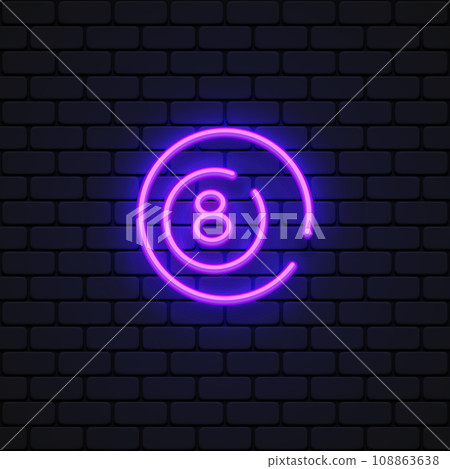 Black ball 8 neon on black background. Vector illustration 108863638