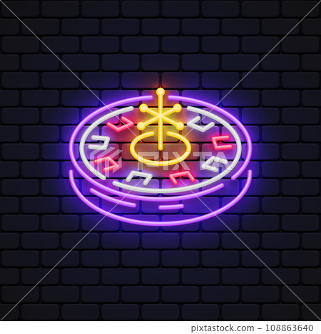 Roulette casino neon on black background for web background design. Vector illustration 108863640