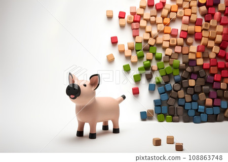 Pig and colorful corks (3D) 108863748