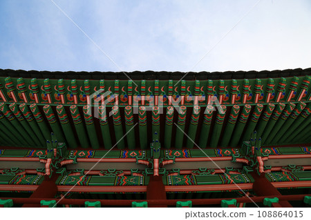 korea temple's roof with blue sky korea temple's roof with blue sky 108864015