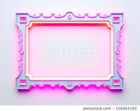 Futuristic neon frame glowing in warm pink tones on a white background 108864160