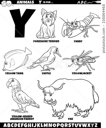 cartoon animal characters for letter Y set coloring page cartoon animal characters for letter Y set coloring page 108864468