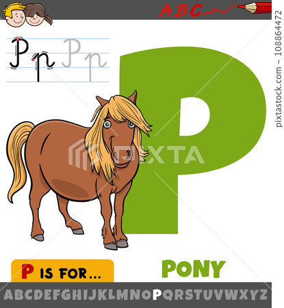 letter P from alphabet with cartoon pony animal character letter P from alphabet with cartoon pony animal character 108864472