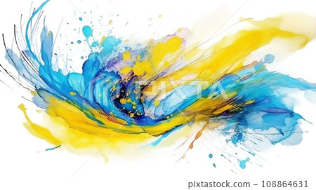 Splashes of blue and yellow paint, colors of national Ukrainian flag, symbol of freedom and independence Splashes of blue and yellow paint, colors of national Ukrainian flag, symbol of freedom and independence 108864631