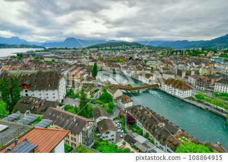 Top view of historic city center of Luzern, Switzerland. 108864915
