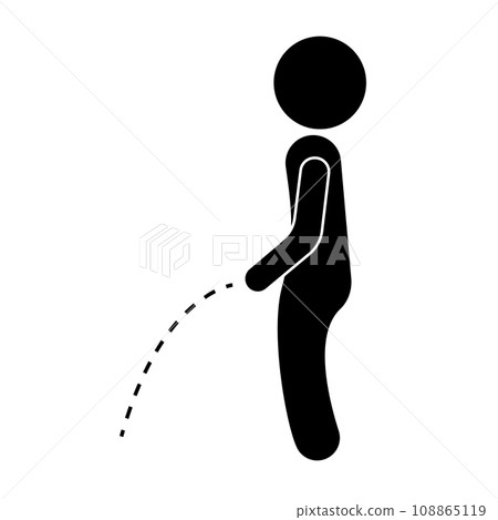 Silhouette icon of a man standing and peeing. Standing. vector. Silhouette icon of a man standing and peeing. Standing. vector. 108865119