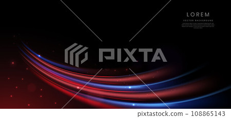 Abstract futuristic neon light curved red and blue on dark blue background. 108865143