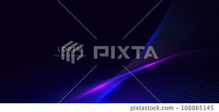 Abstract technology futuristic glowing neon blue and pink wave light lines with speed motion moving on dark blue background. Abstract technology futuristic glowing neon blue and pink wave light lines with speed motion moving on dark blue background. 108865145