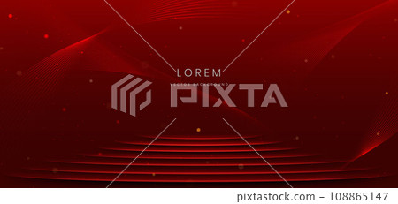 Red background with curved pedestal podium overlapping with gold light ray. Red background with curved pedestal podium overlapping with gold light ray. 108865147