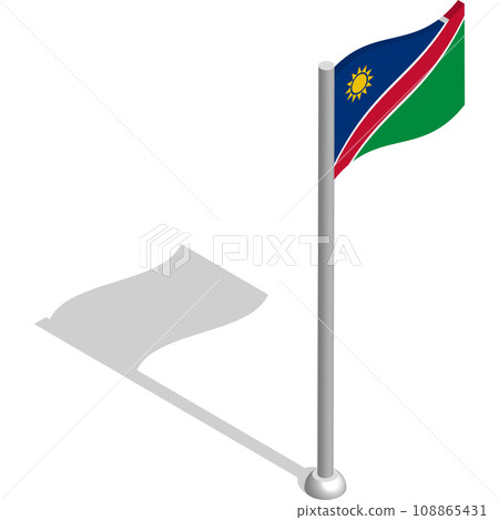 Isometric flag of NAMIBIA in motion on flagpole. National banner flutters in wind. PNG image on transparent background 108865431