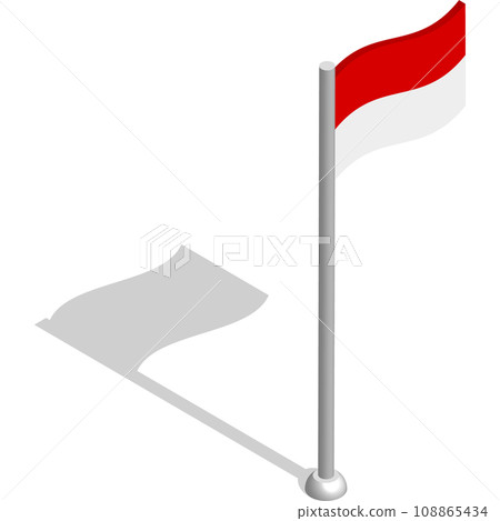 Isometric flag of Republic of Indonesia in motion on flagpole. National banner flutters in wind. PNG image on transparent background 108865434