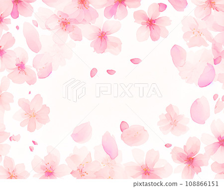 盛開的水彩風格櫻花花瓣框架背景 108866151