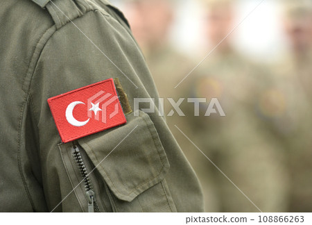 Turkish flag on Turkey army uniform. Turkish soldier 108866263
