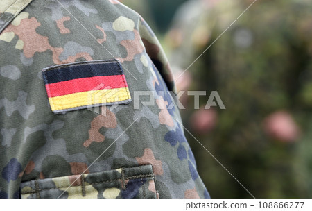 Flag of Germany on soldiers arm. Germany military uniform. Army of Germany 108866277