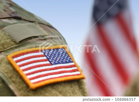 US soldiers. US army. USA patch flag on the US military uniform. Veterans Day. Memorial Day. US soldiers. US army. USA patch flag on the US military uniform. Veterans Day. Memorial Day. 108866357
