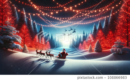 Snowy night forest and Santa Claus 108866983