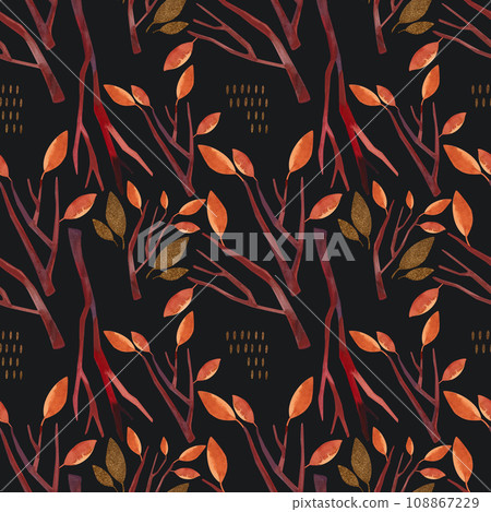 Watercolor seamless pattern with autumn leaves. Seasonal wrapping paper. Fall. Raster illustration for packaging, wallapers, wrapping paper, textile. 108867229