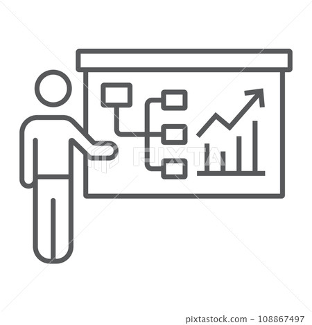 Business seminar thin line icon, business and training, presentation sign, vector graphics, a linear pattern on a white background, eps 10. Business seminar thin line icon, business and training, presentation sign, vector graphics, a linear pattern on a white background, eps 10. 108867497