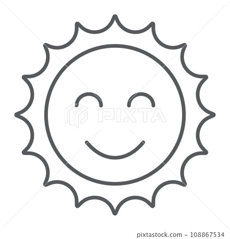 Sun thin line icon, easter and summer, smile sun sign, vector graphics, a linear pattern on a white background, eps 10. Sun thin line icon, easter and summer, smile sun sign, vector graphics, a linear pattern on a white background, eps 10. 108867534